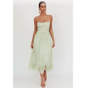 Maidens Tie Accent Maxi Dress Sage NWT